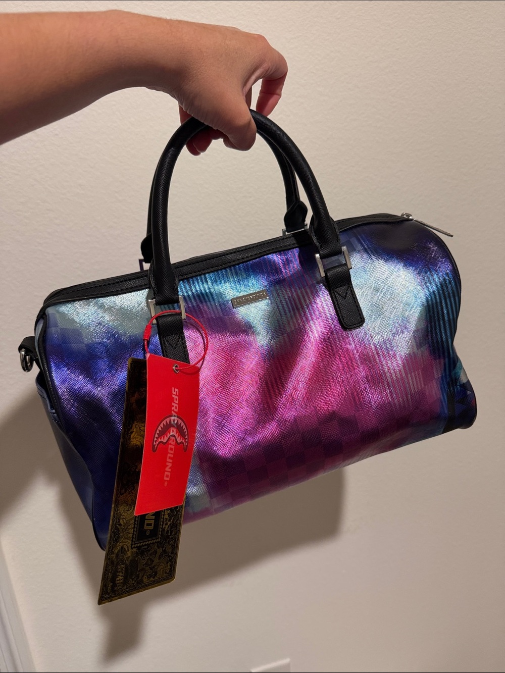 Sprayground Iridescent Blue-Purple Satchel medium duffel bag